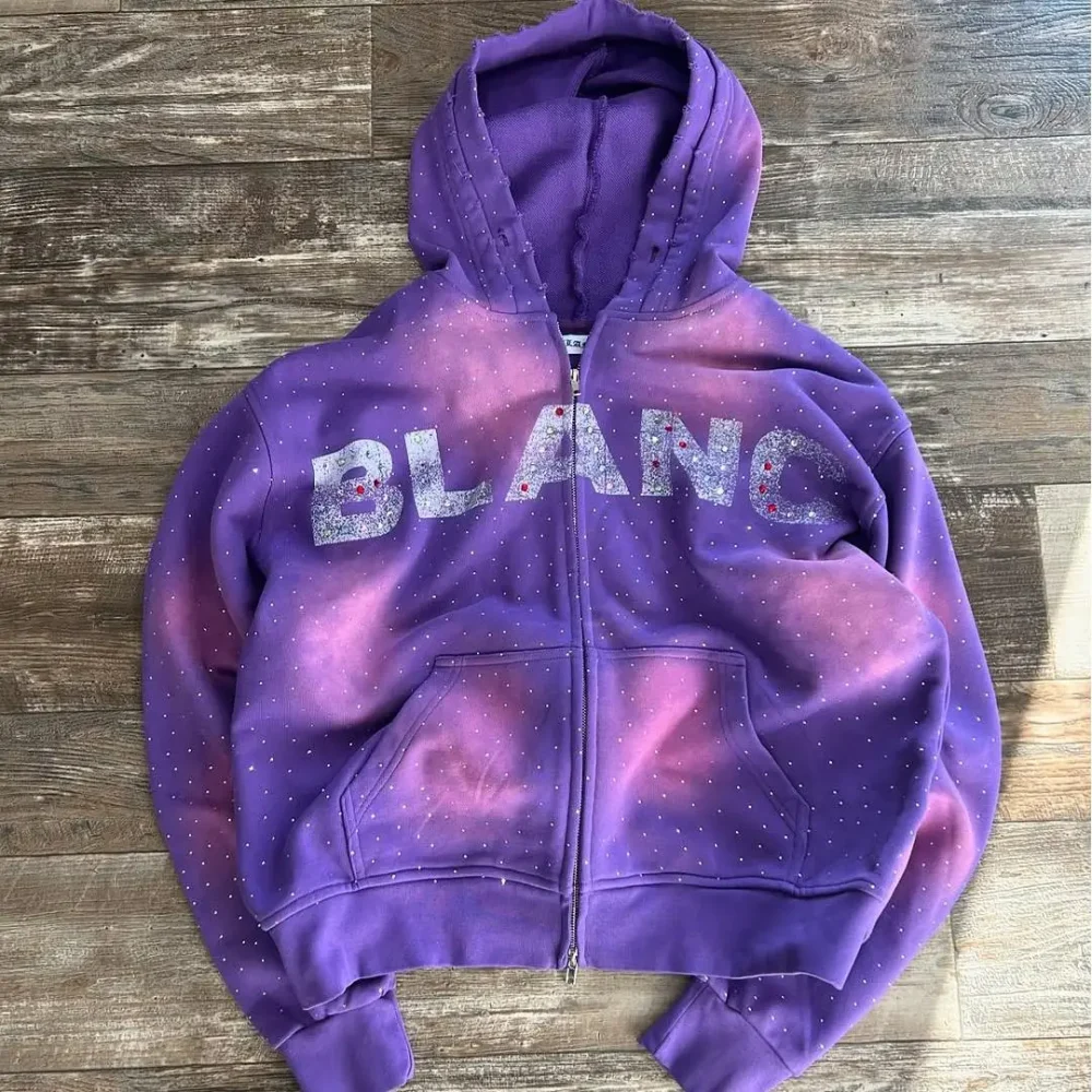 100% cotton Acid Wash Regular Fit Men's Hoodie  Half Zipper Heavyweight 400 Grams with Screen Print and Rhinestone - Image 5