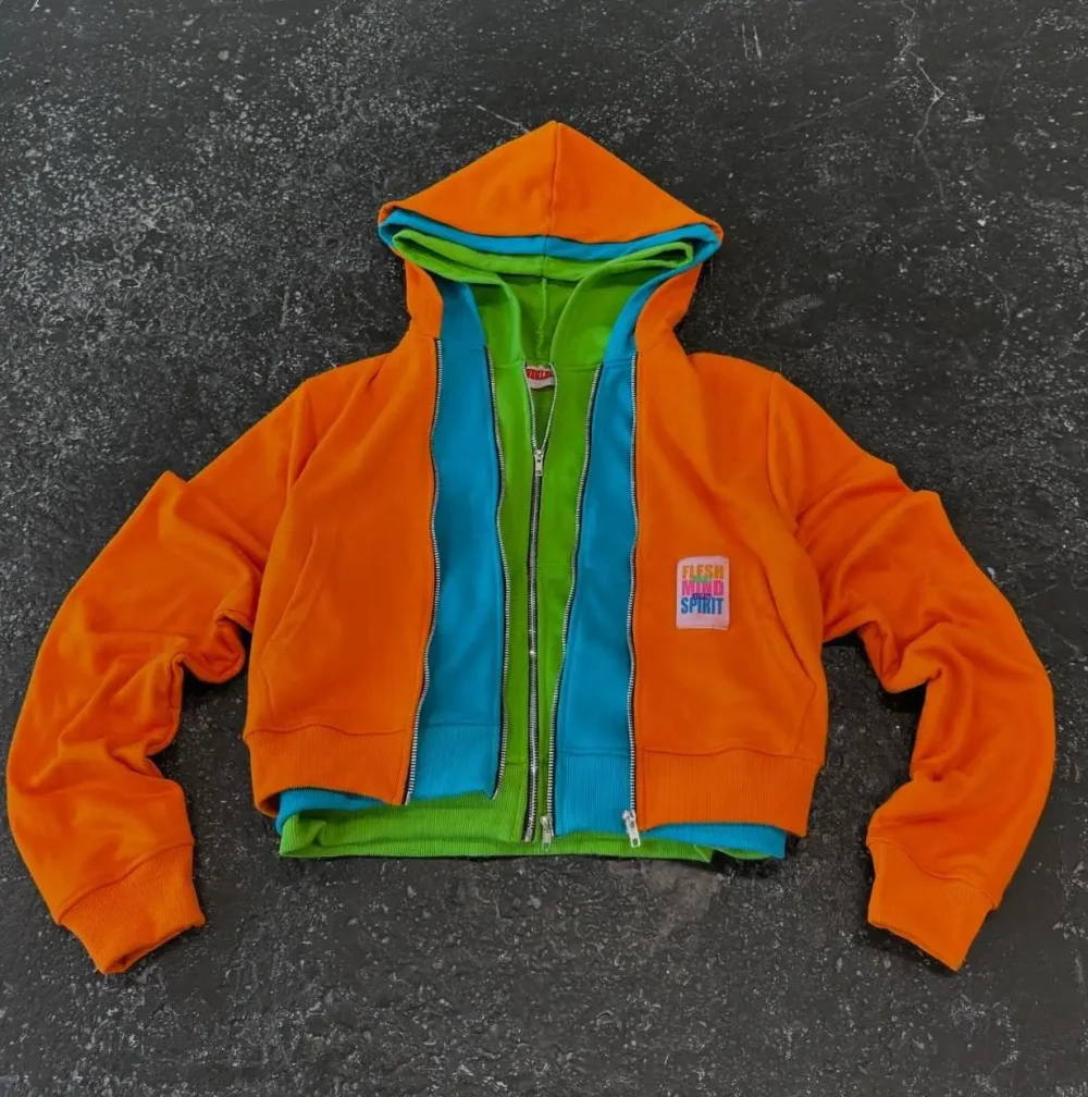 Color Block Three Layered Cut and Sew 500GSM Heavy Cotton Oversized Plain Blank Heavyweight Triple Zip up Hoodies for Men