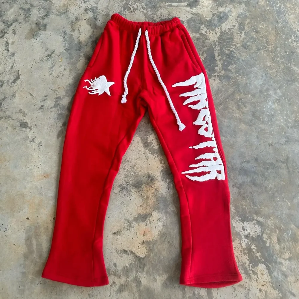 30MOQ Dongguan Classic High Quality Puff Print Stack Track Sweatpants Jogger 100% Cotton Flare Sweat Pants Men - Image 2