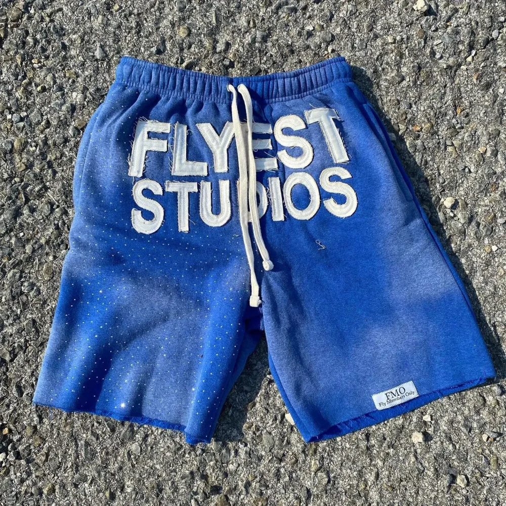 Cotton Running Sports Wear Summer Men's Shorts Rhinestone High Street Acid Wash Short Pants Drawstring Embroidery Sweat Shorts - Image 4