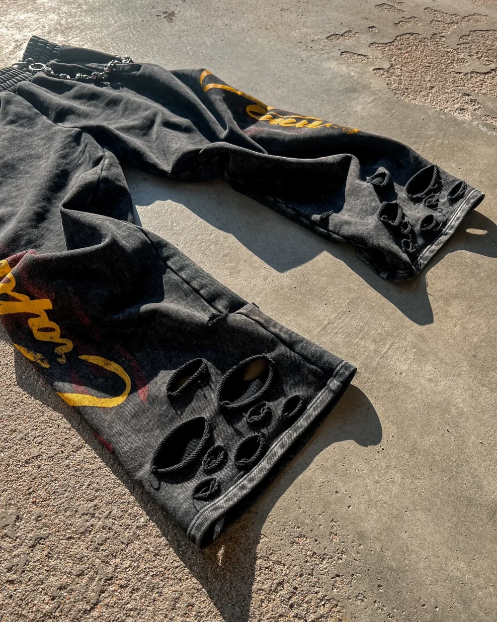 High Quality Acid Washed Vintage Cotton Embroidery Pants Mid Drawstring Distressed Ripped Pattern Worsted - Image 2