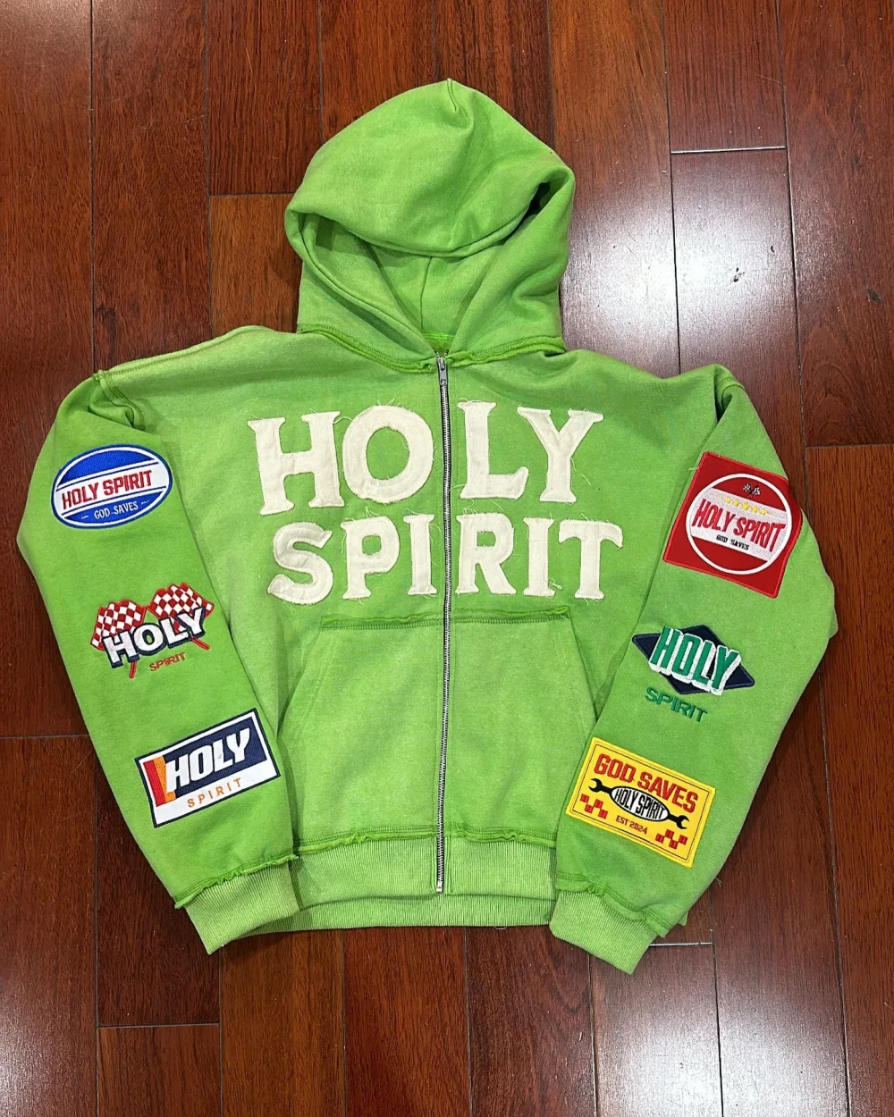 30MOQ Embroidery 100% Cotton Full Zip up French Terry High Quality Acid Washed Woven Tag Men Hoodies Unisex - Image 4