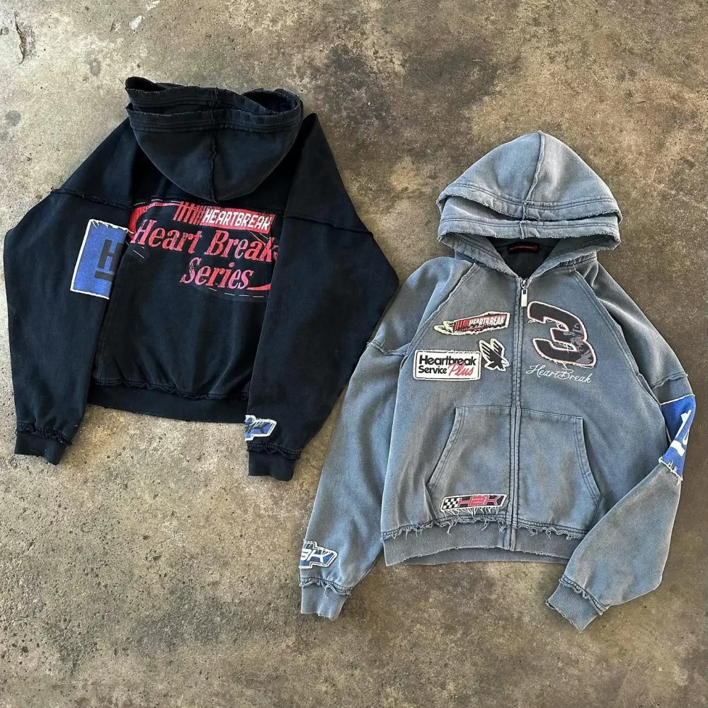 Dongguan Clothing Printed Zip up Embroidery No Stringshoody Acid Wash Double Cap French Terry Stripe Hoodie for Men - Image 3