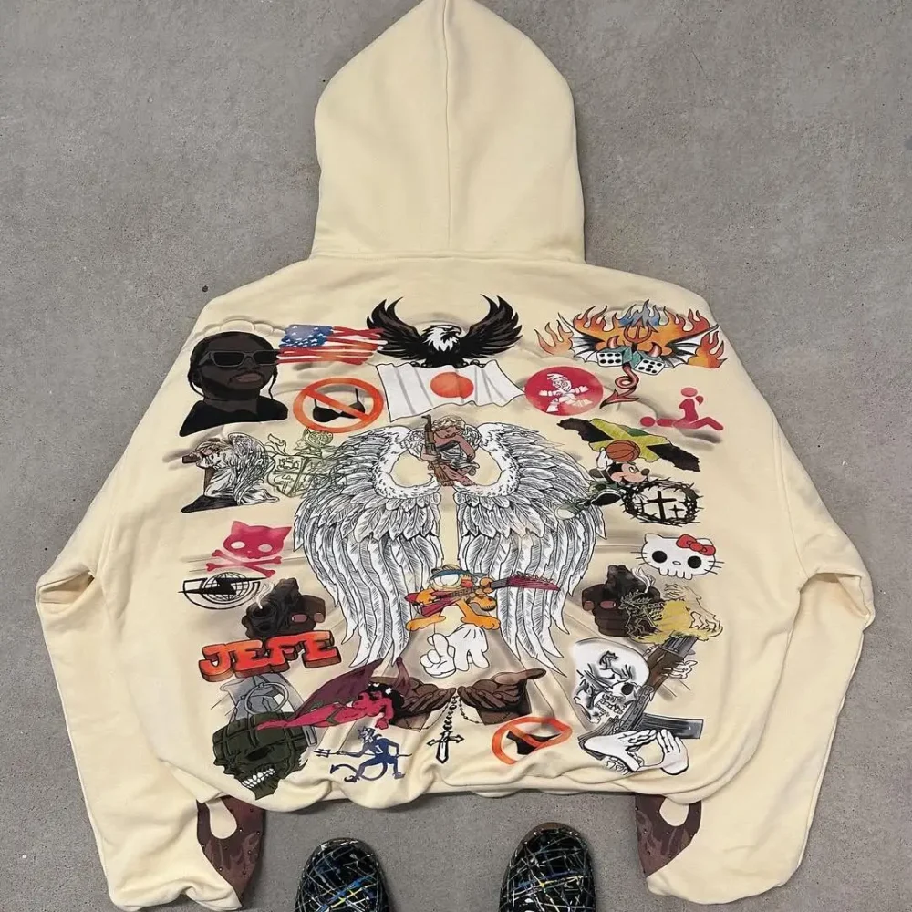 100% cotton Oversized  High Quality Fashion Streetwear Heavyweight of 400 Grams with DTG Print Men's Pullover - Image 4