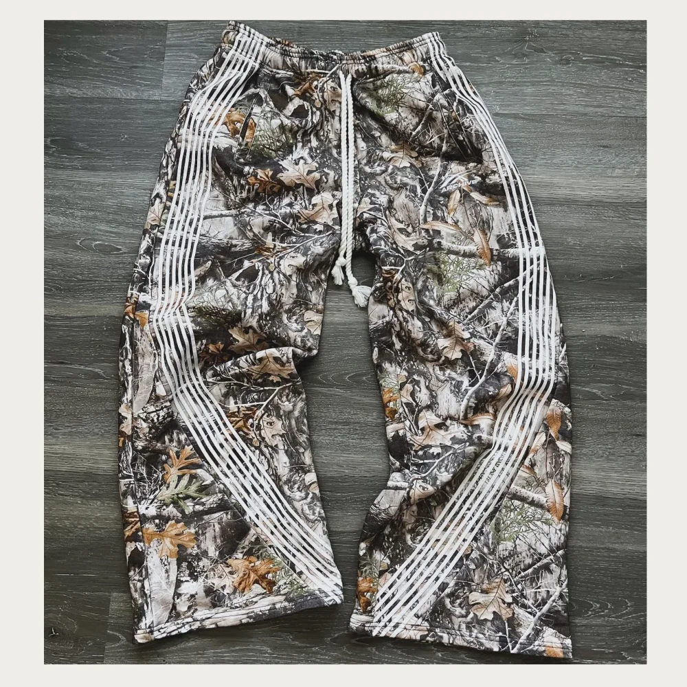 High Quality Real Tree Camo Stripe Wide Leg Baggy Men'S Pants Graphics Printed Working Sweats Cotton Flared Pants for Men