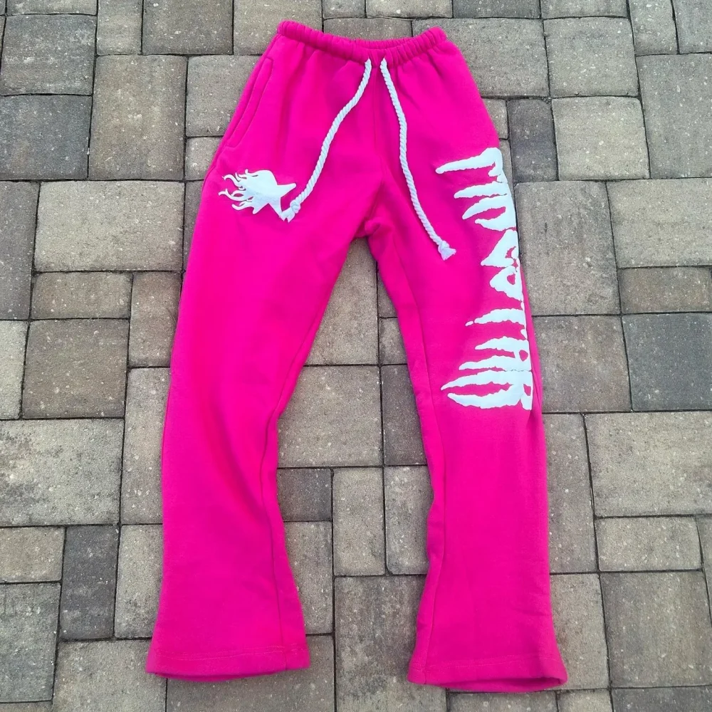 30MOQ Dongguan Classic High Quality Puff Print Stack Track Sweatpants Jogger 100% Cotton Flare Sweat Pants Men - Image 3