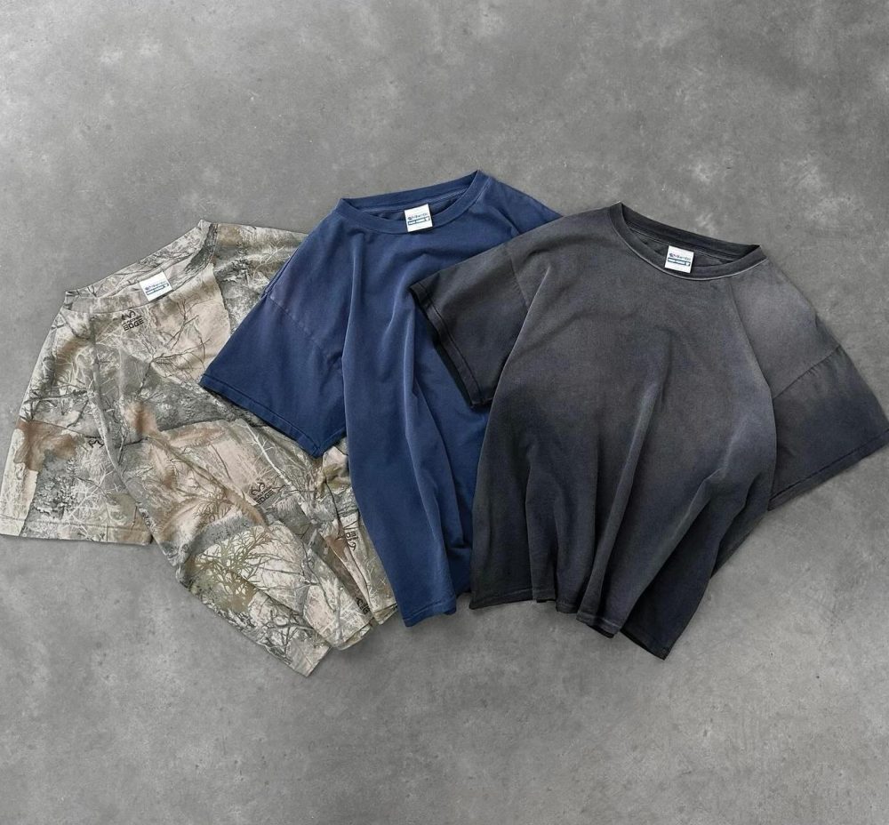 Distressed Tee 100% Cotton Crew Neck Heavyweight French Terry Essentials Oversized Faded Vintage Acid Wash  T Shirt Men