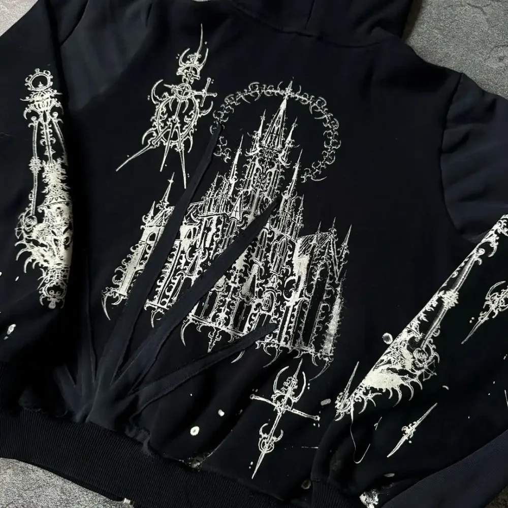 100% cotton  Men's Patchwork Hoodie in Street Style Half Zipper Heavyweight of 400 Grams with Screen Print - Image 2