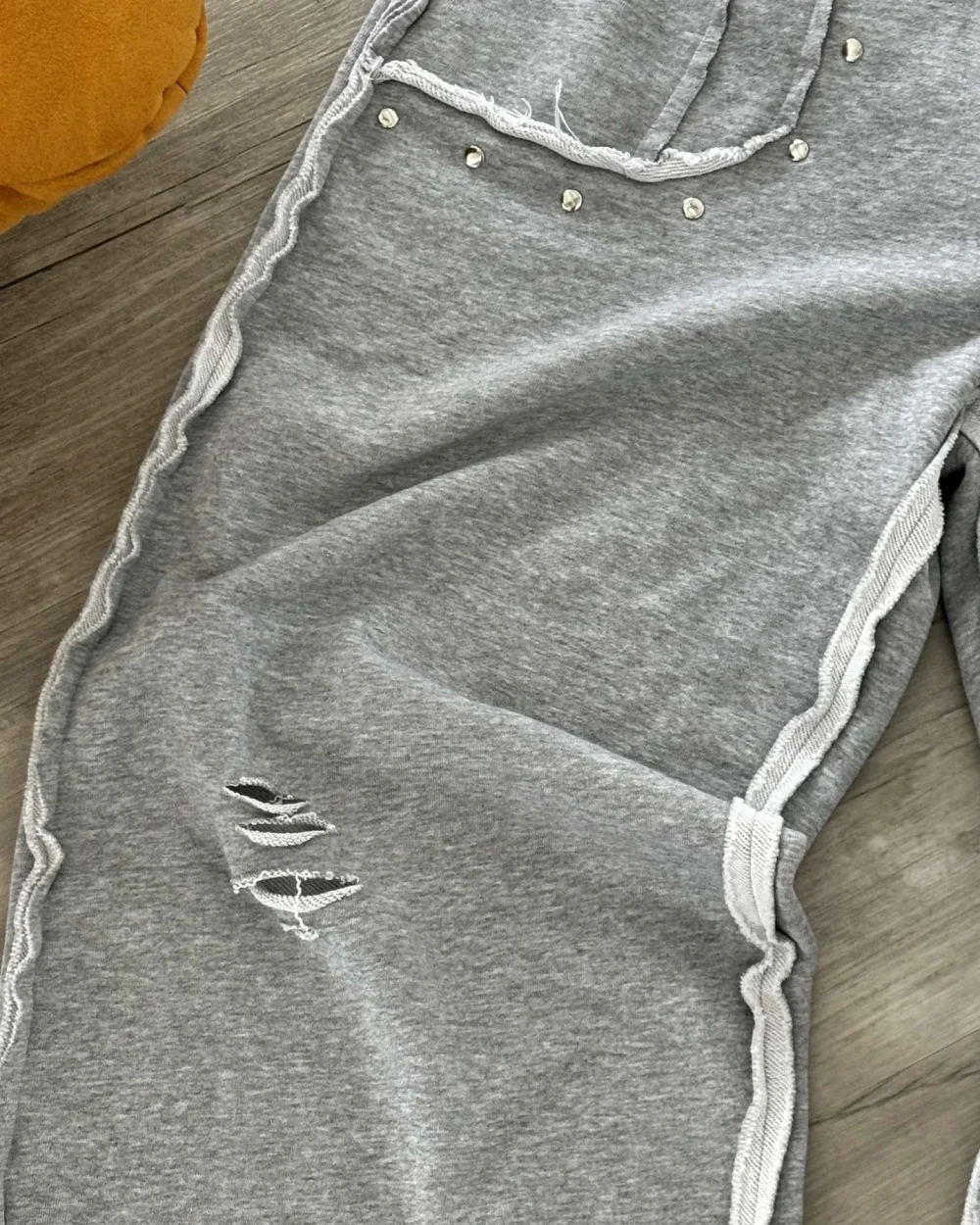 Baggy Wide Leg Classic High Quality  Stack Track Sweatpants Cropped Raw Hem Jogger Rivet 100% Cotton Sweat Pant Men - Image 3