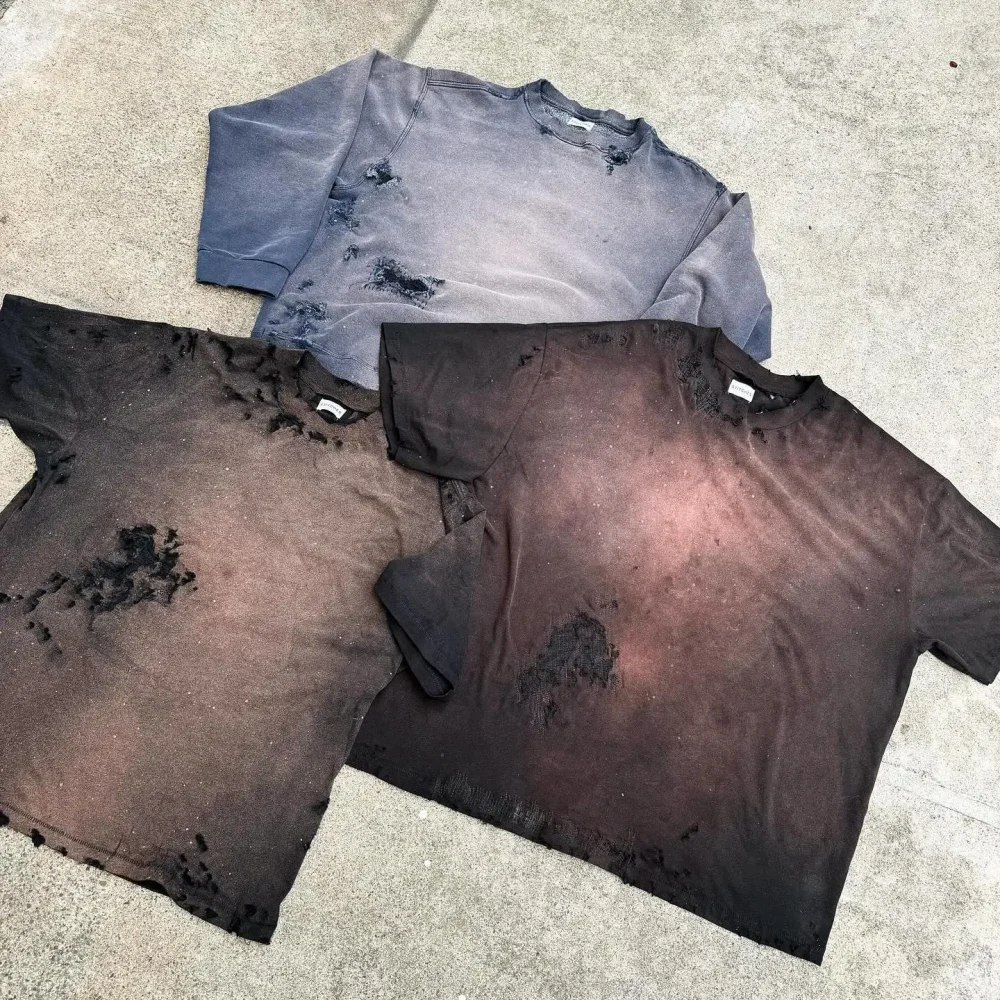 Crewneck Baggy Distressed Sun Faded Streetwear Cropped Boxy Vintage Sun Faded Spray Wash Acid Wash T Shirt for Men - Image 3