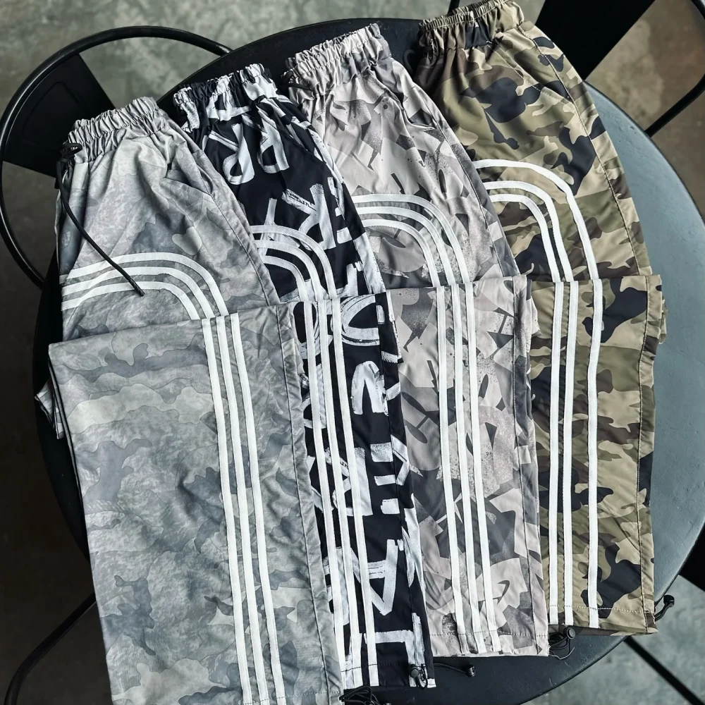 30MOQ High Quality Real Tree Camo Stripe Wide Leg Baggy Men'S Pants Nylon Graphics Printed Working Sweats  Pants for Men