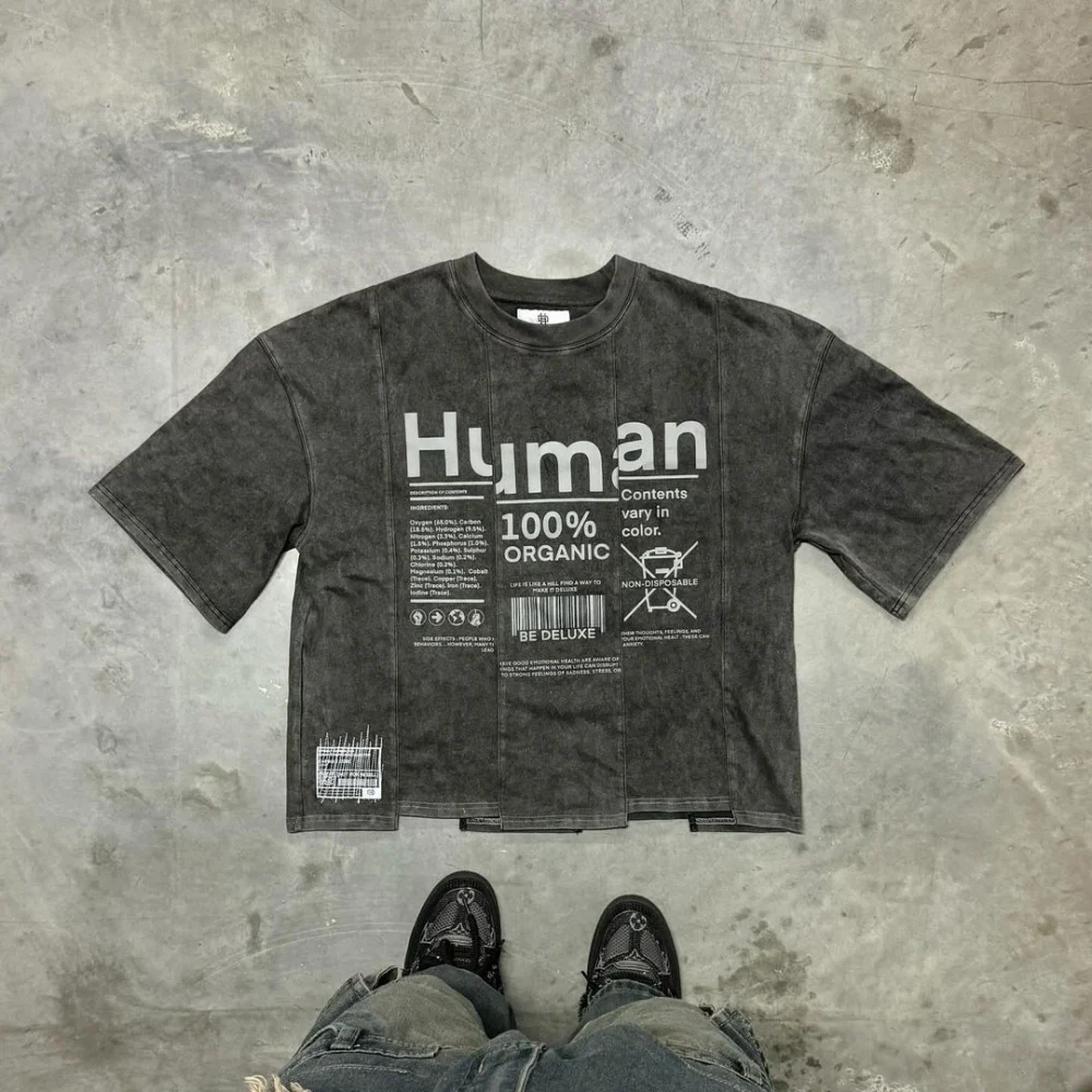 Cut and Sew Distressed Luxury Personalized Oversize Streetwear  Vintage Boxy Cropped Acid Wash Screen Printed T Shirt