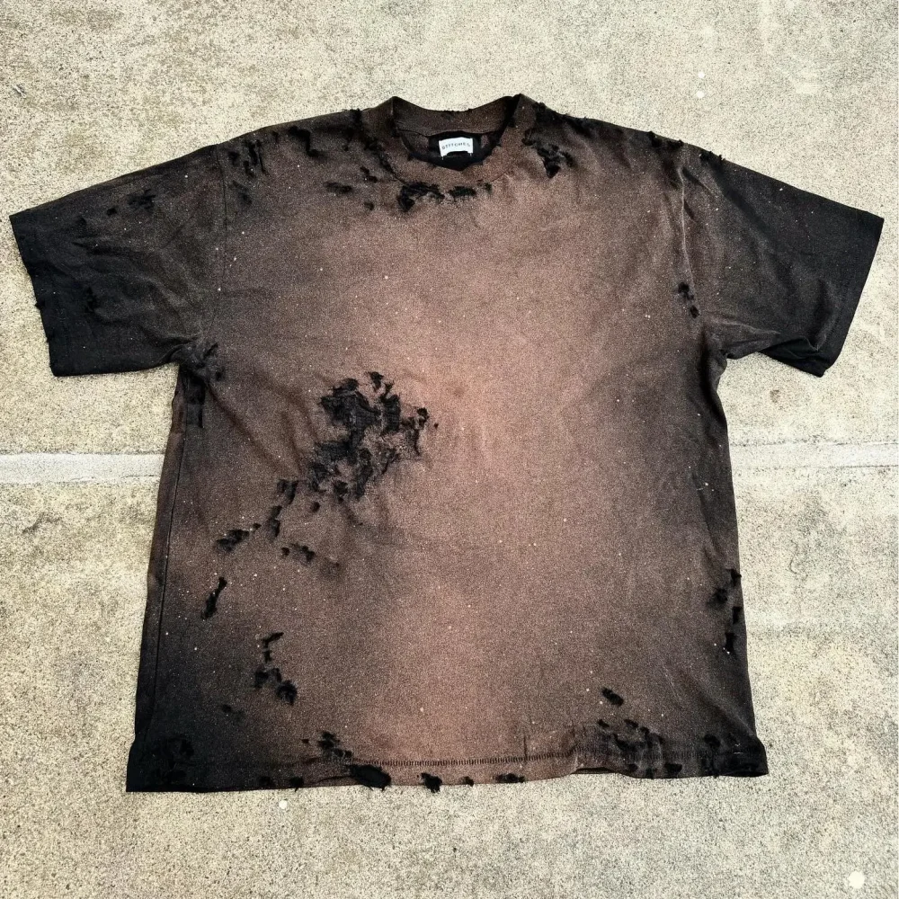 Crewneck Baggy Distressed Sun Faded Streetwear Cropped Boxy Vintage Sun Faded Spray Wash Acid Wash T Shirt for Men