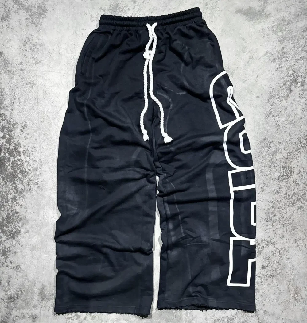 Men Pants Digital Printed High Quality 100% Cotton Heavyweight Sun Faded Acid Wash Stacked Baggy Fit Sweatpants for Men - Image 3