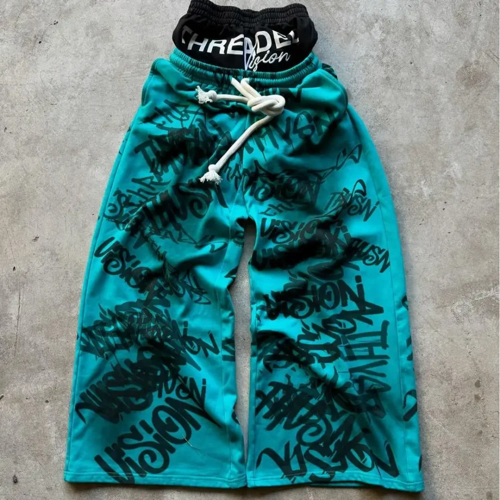 100% Pure Cotton High-end Men's Pants Heavyweight of 400 Grams in Street Style with Grunge Wash and Screen Printing