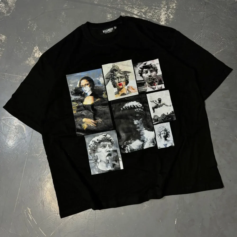 Cotton High Quality Knitted Screen Print Round Neck T-Shirt Vintage Mens Sleeve Stone Digital Printed Oversized T Shirt