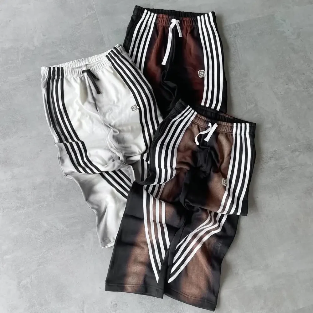 100% Cotton Men's Pants Stripe Heavyweight of 400 Grams in Street Style Elastic Waistband  with Acid Wash - Image 2