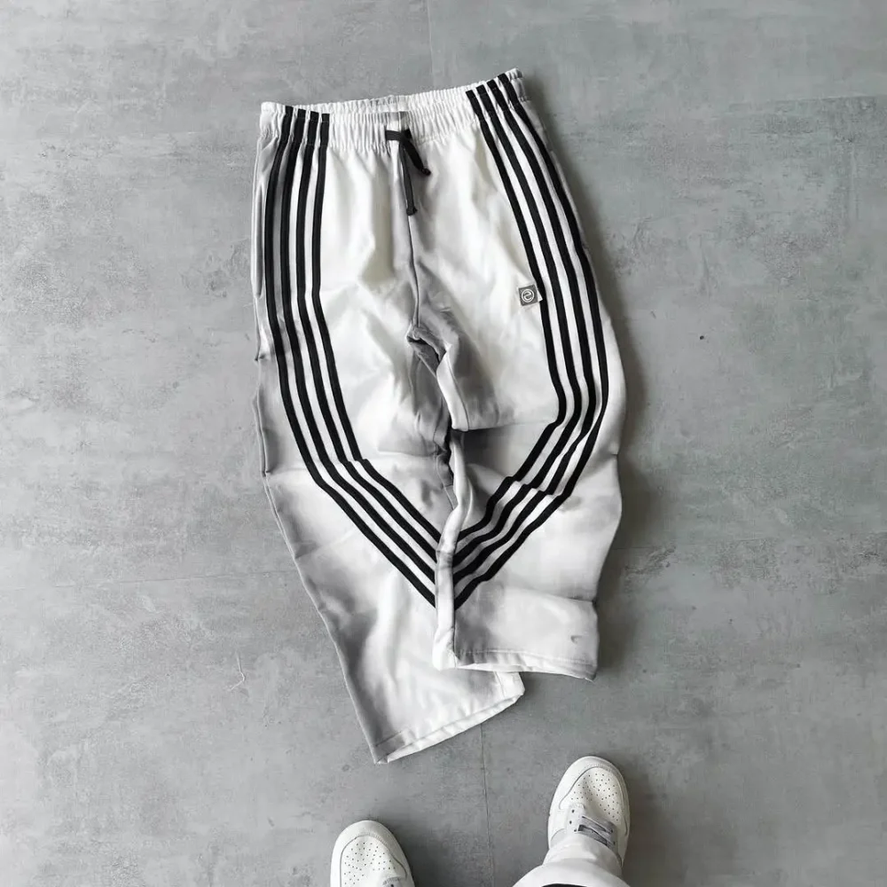 100% Cotton Men's Pants Stripe Heavyweight of 400 Grams in Street Style Elastic Waistband  with Acid Wash - Image 3