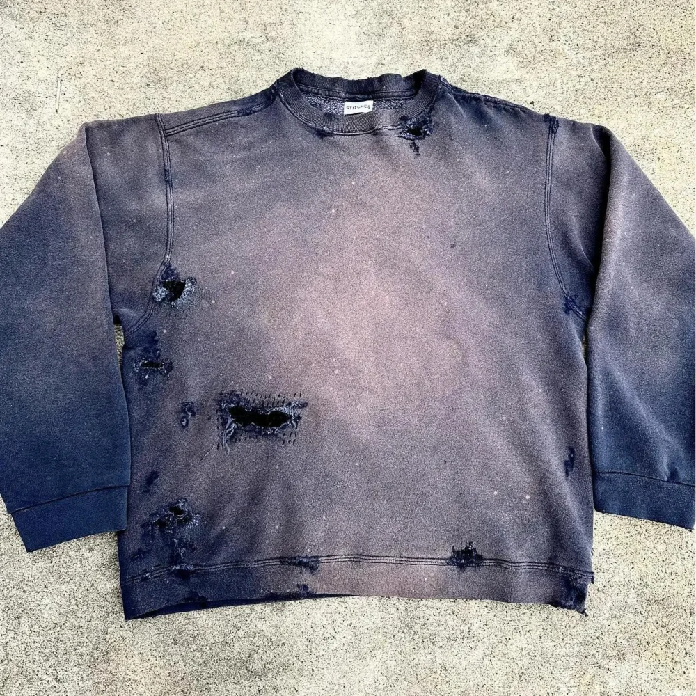 Crewneck Baggy Distressed Sun Faded Streetwear Cropped Boxy Vintage Sun Faded Spray Wash Acid Wash T Shirt for Men - Image 2