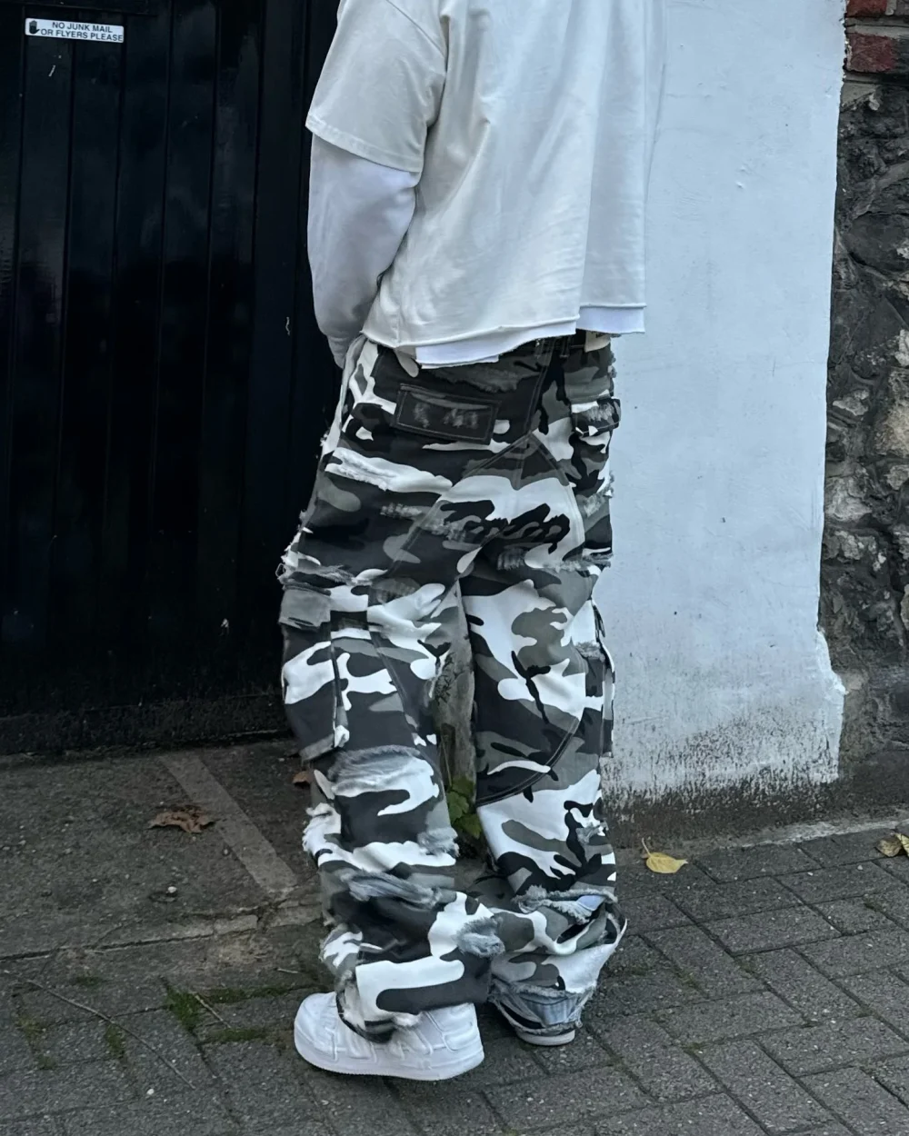 Distressed Ripped Outdoor Tactical Hunting  Working Camo Stacked Carpenter Men Camouflage Cavana Cargo Pants - Image 6