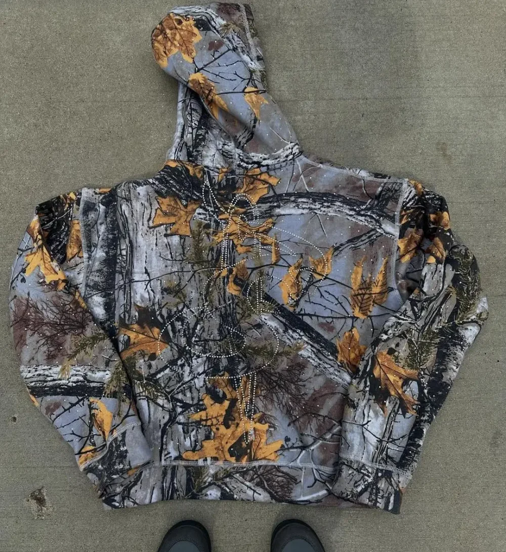Designer Clothing Screen Print Zip up Hoodie Gsm Embroidery Leaf Camo Hoodie Camo Streetwear Hoodie - Image 3