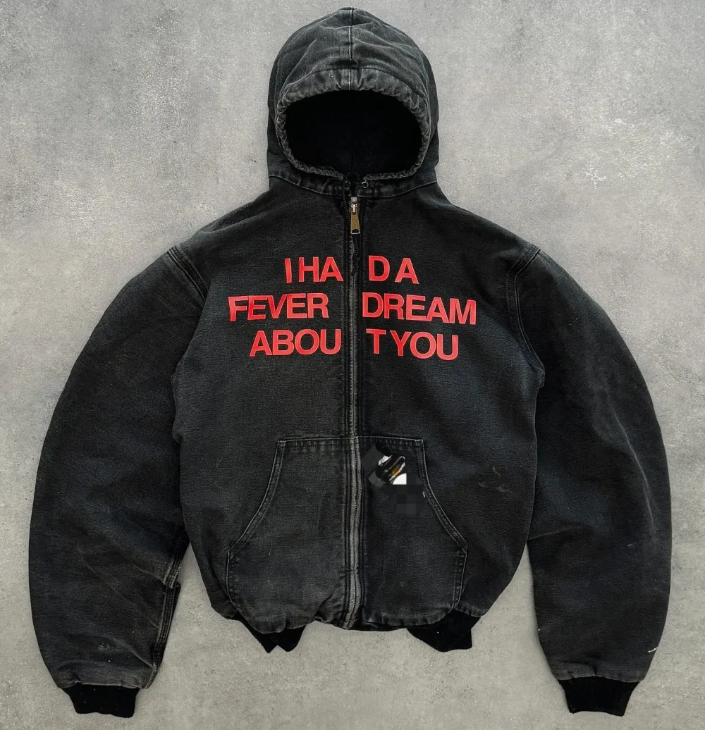 Heavyweight Acid Wash Duck Canvas Work Jacket With Hooded Zipper up Printed Distressed Crop Top Bomber Jacket Men - Image 2