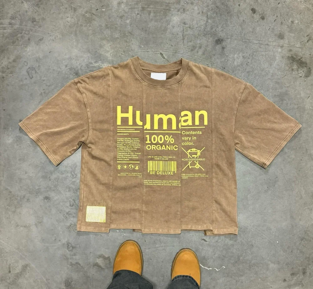 Cut and Sew Distressed Luxury Personalized Oversize Streetwear  Vintage Boxy Cropped Acid Wash Screen Printed T Shirt - Image 5