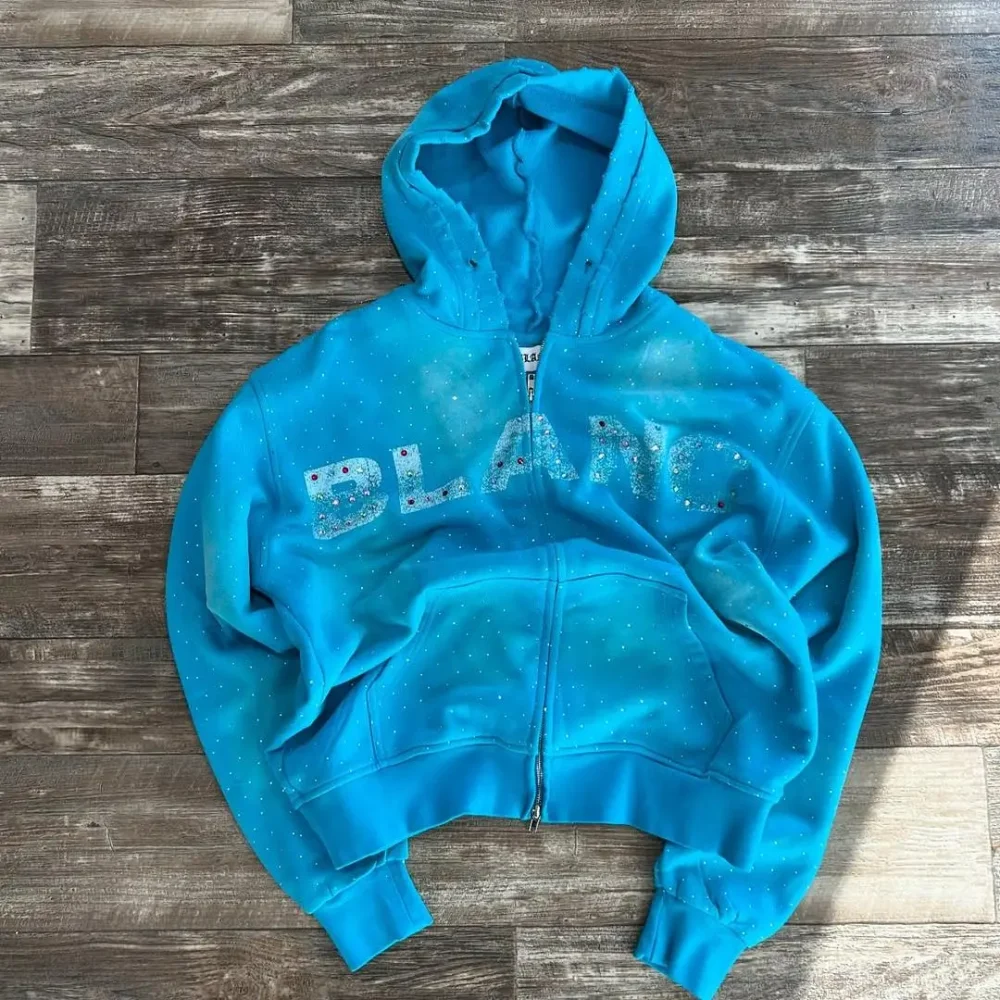 100% cotton Acid Wash Regular Fit Men's Hoodie  Half Zipper Heavyweight 400 Grams with Screen Print and Rhinestone - Image 2