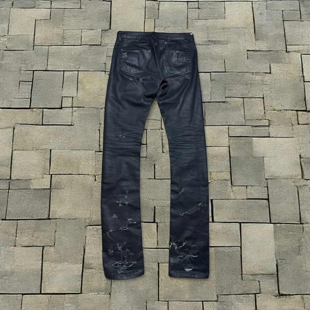 Dongguan Pockets Leather Ripped Heavyweight Distressed Slim Fit Acid Wash Drawstring Waist Track Pants Sweat Pants - Image 2
