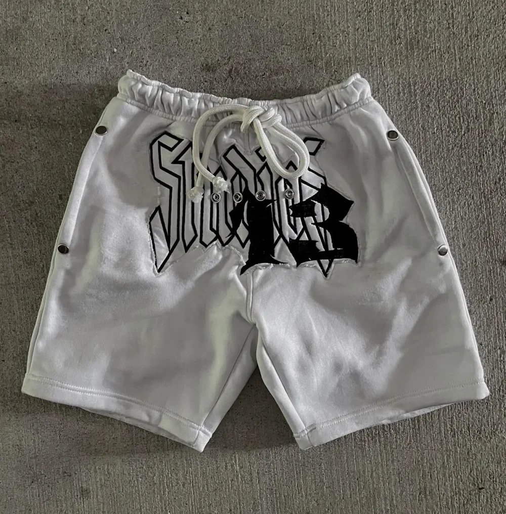 Men Streetwear Skinny Rivet Slim Fit Shorts With Tackle Twill Embroidery Sport Casual Applique Patches Shorts - Image 2