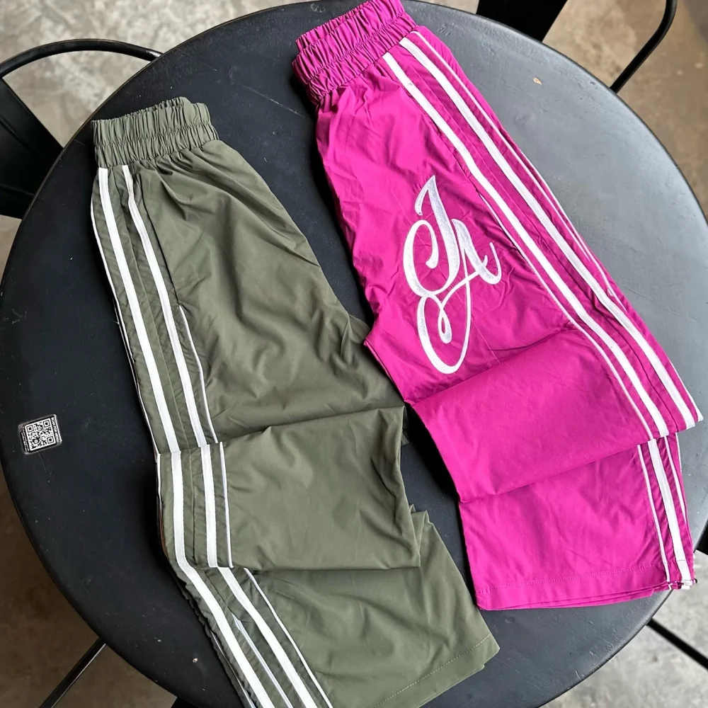 30MOQ Nylon Spandex Embroidery Streetwear Jogger Cargo Sweatpants Fashion Stripe Polyester Nylon Track Pants for Men