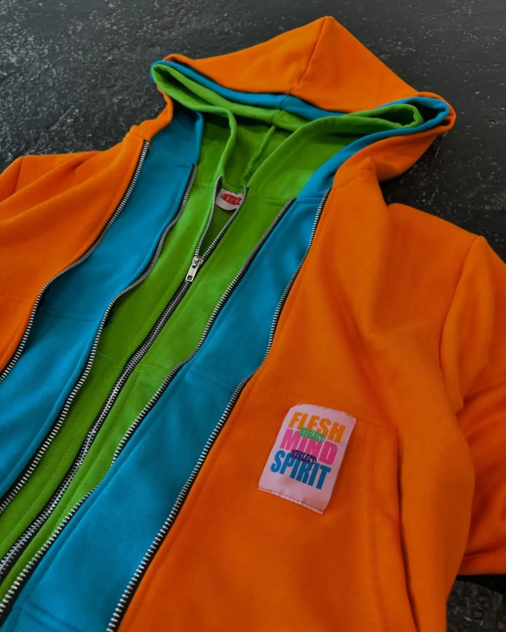 Color Block Three Layered Cut and Sew 500GSM Heavy Cotton Oversized Plain Blank Heavyweight Triple Zip up Hoodies for Men - Image 3