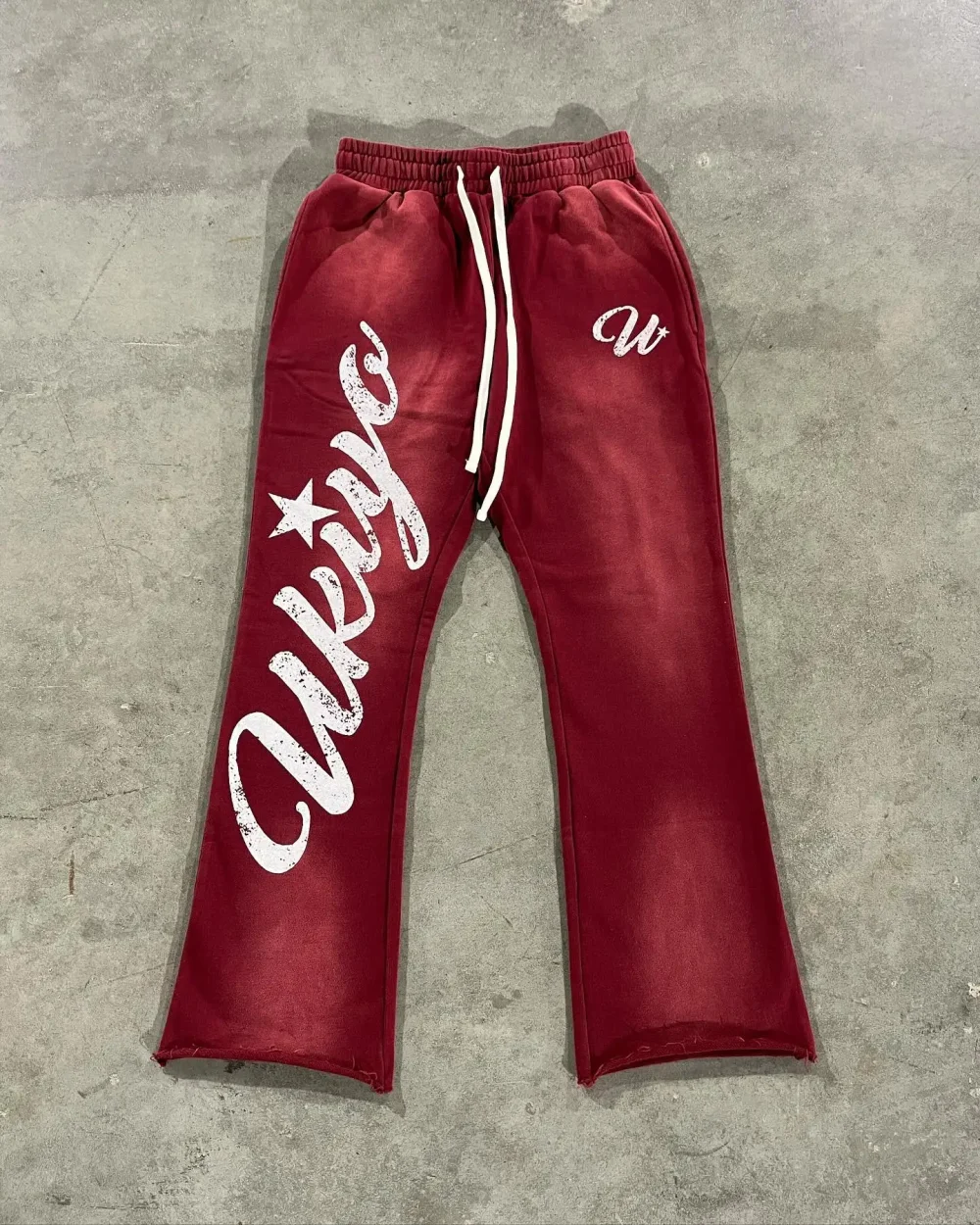100% Cotton French Terry Screen Printing Heavyweight Drawstring Waist Acid Wash Sun Faded Track Pants Sweat Pants - Image 6