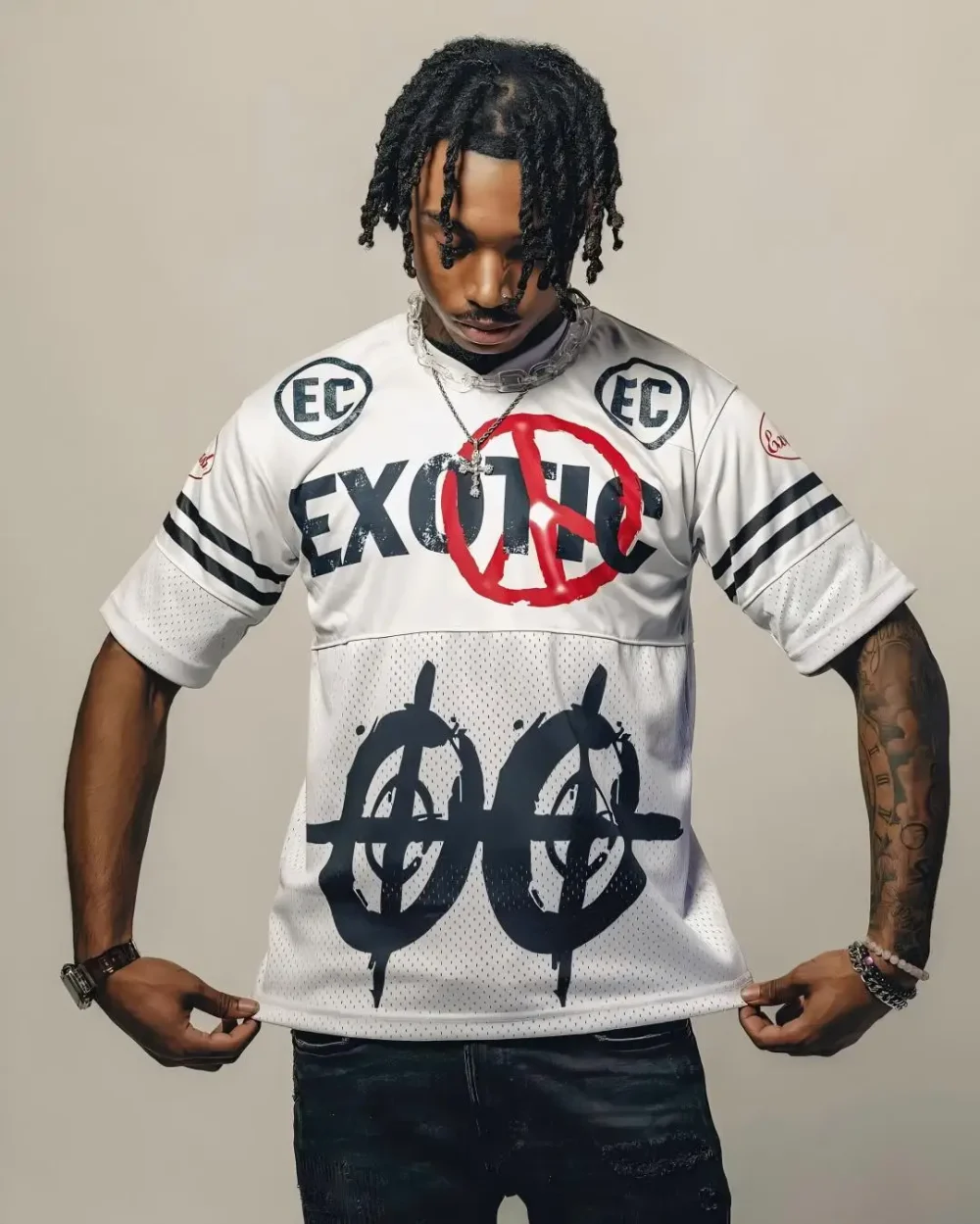 100% Polyester Sports Gym Jersey Mesh T-Shirt Oversized Fit with Football Pattern for Men