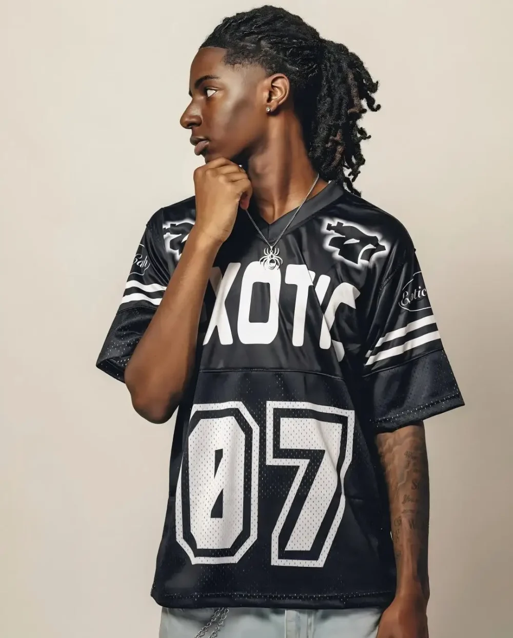100% Polyester Sports Gym Jersey Mesh T-Shirt Oversized Fit with Football Pattern for Men - Image 3