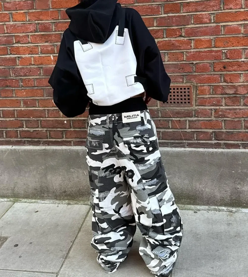 Distressed Ripped Outdoor Tactical Hunting  Working Camo Stacked Carpenter Men Camouflage Cavana Cargo Pants - Image 5