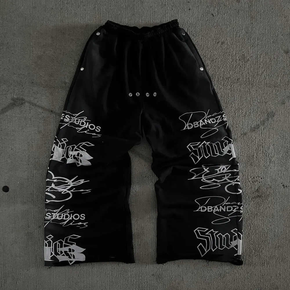 Adjustable Drawstring Elastic High Waist Men Jogging Pants Loose Cotton Heavyweight Sweatpants Baggy Letter Embroidery Joggers