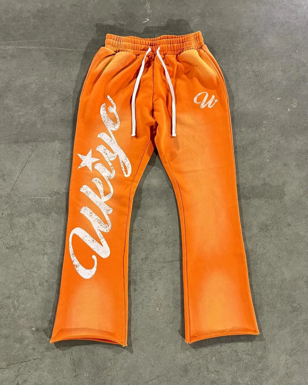 100% Cotton French Terry Screen Printing Heavyweight Drawstring Waist Acid Wash Sun Faded Track Pants Sweat Pants