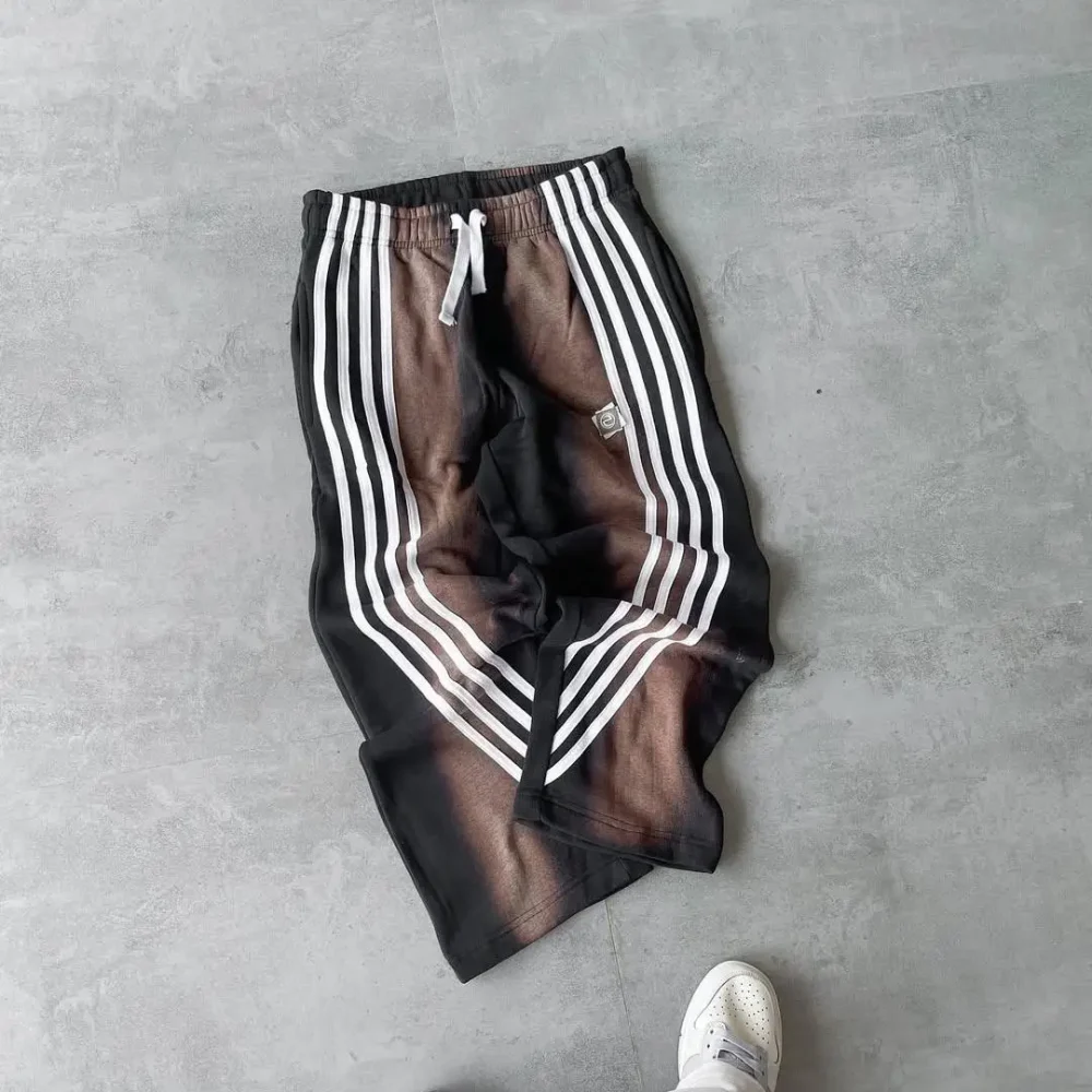 100% Cotton Men's Pants Stripe Heavyweight of 400 Grams in Street Style Elastic Waistband  with Acid Wash - Image 4
