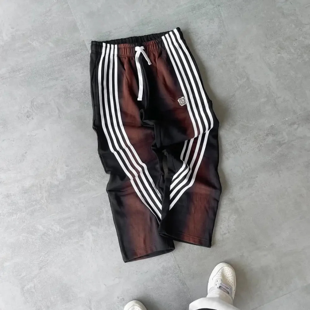 100% Cotton Men's Pants Stripe Heavyweight of 400 Grams in Street Style Elastic Waistband  with Acid Wash