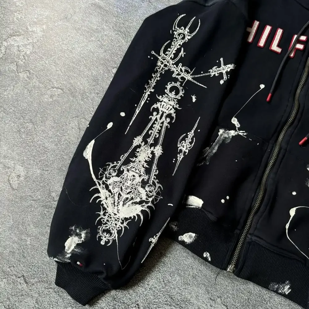100% cotton  Men's Patchwork Hoodie in Street Style Half Zipper Heavyweight of 400 Grams with Screen Print - Image 3