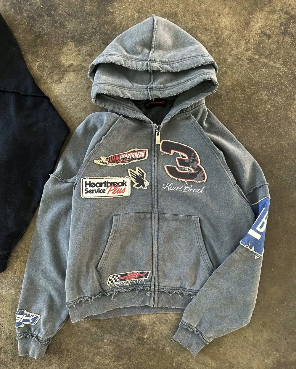 Dongguan Clothing Printed Zip up Embroidery No Stringshoody Acid Wash Double Cap French Terry Stripe Hoodie for Men - Image 4