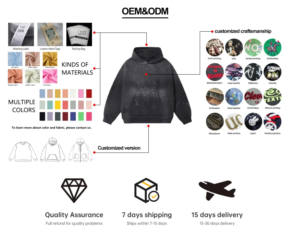 100% cotton regular fit  Streetwear  Half Zip Heavyweight of 400 Grams Acid Washed with Hole Vintage Men's Hoodie - Image 6